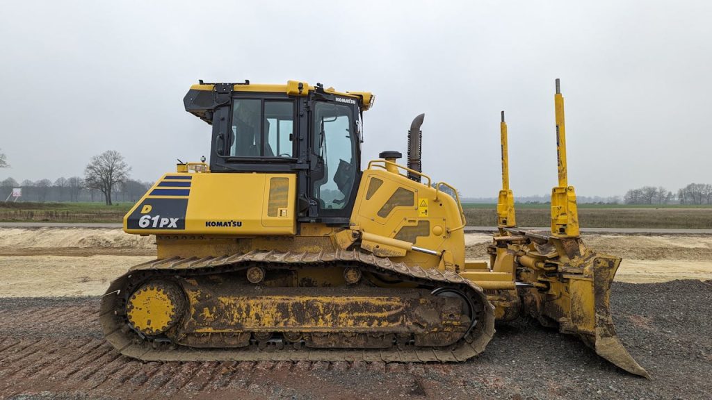 A bulldozer on a road.